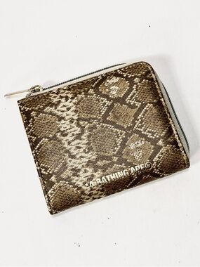 A Bathing Ape Snake Print Zip Wallet in Brown Tan Metallic
